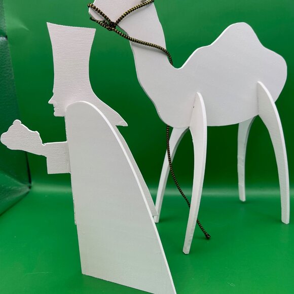 Handmade Wood Silhouette Figures Three Wise Men Camels White Christmas Nativity - Picture 6 of 8